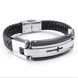 Men's Titanium Cross Leather Bracelet