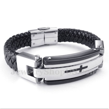 Men's Titanium Cross Leather Bracelet