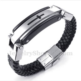 Men's Titanium Cross Leather Bracelet