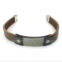 Men's Titanium Armor Mesh Leather Bracelet