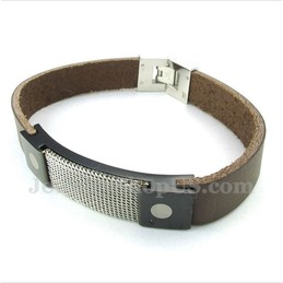 Men's Titanium Armor Mesh Leather Bracelet