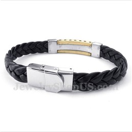 Men's Titanium Greek Meander Pattern Gold Leather Bracelet