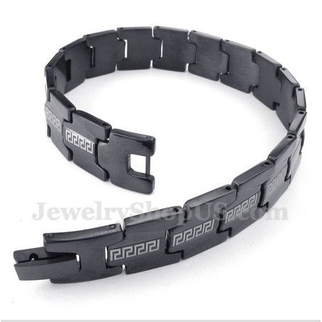 Men's Titanium Greek Meander Pattern Black Bracelet