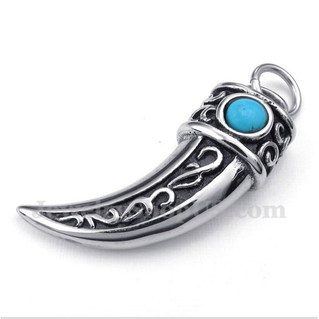 Men's Titanium Casted Horns Green Zircon Pendant with Free Chain