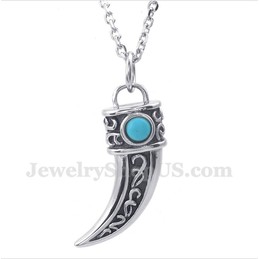 Men's Titanium Casted Horns Green Zircon Pendant with Free Chain