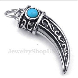 Men's Titanium Casted Horns Green Zircon Pendant with Free Chain