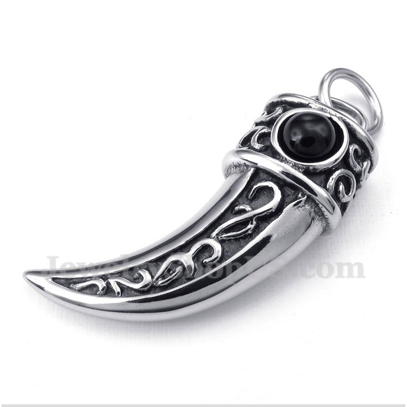 Men's Titanium Casted Horns Black Zircon Pendant with Free Chain