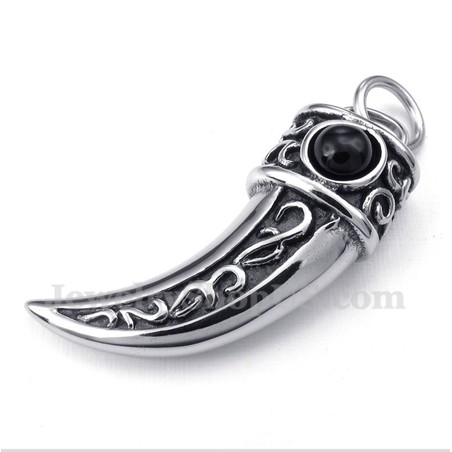 Men's Titanium Casted Horns Black Zircon Pendant with Free Chain