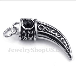 Men's Titanium Casted Horns Black Zircon Pendant with Free Chain