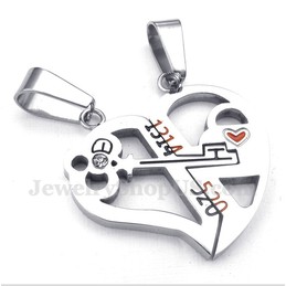Titanium Heart Shaped Lock Couple's Pendant with Free Chain (One Pair)