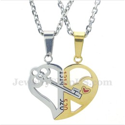 Titanium Heart Shaped Lock Couple's Pendant with Free Chain (One Pair)