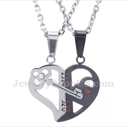 Titanium Heart Shaped Lock Couple's Pendant with Free Chain (One Pair)