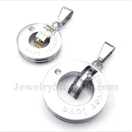 Titanium Diamond Forever Love Round Couple's Pendant with Free Chain (One Pair)