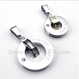 Titanium Diamond Forever Love Round Couple's Pendant with Free Chain (One Pair)