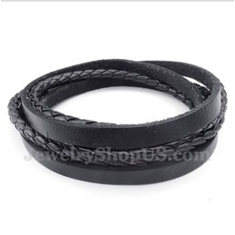 Men's Black Titanium Leather Bracelet
