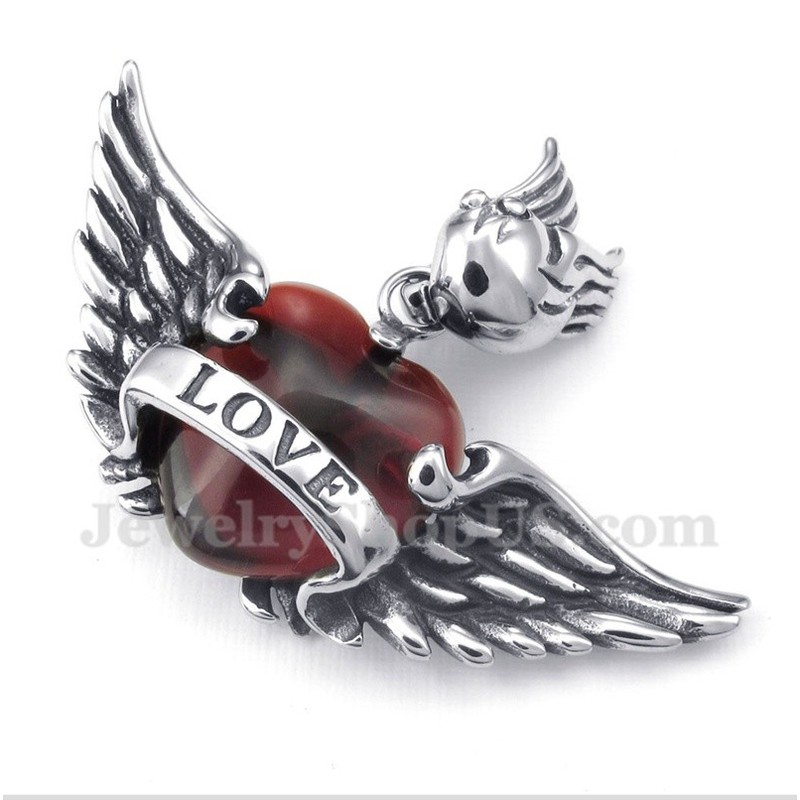 Men's Titanium Love Red Diamond Wings Pendant with Free Chain