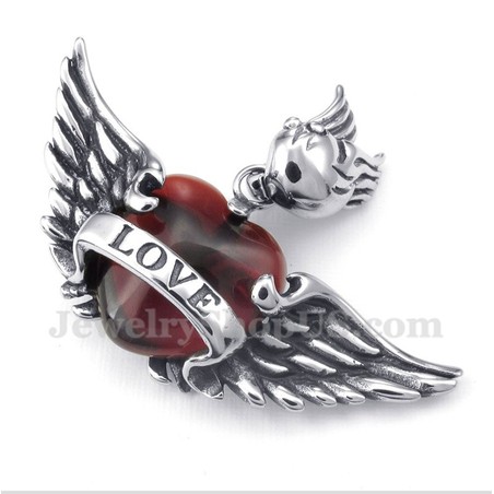 Men's Titanium Love Red Diamond Wings Pendant with Free Chain
