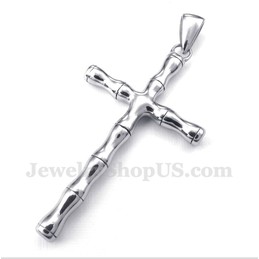 Men's Titanium Bamboo Cross Pendant with Free Chain