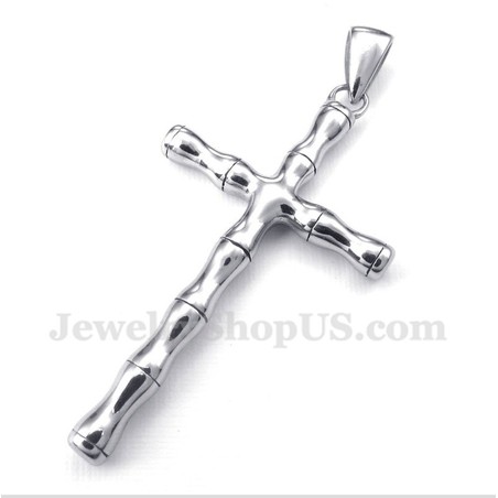 Men's Titanium Bamboo Cross Pendant with Free Chain