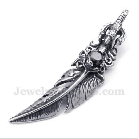 Men's Titanium Black Feather Pendant with Free Chain