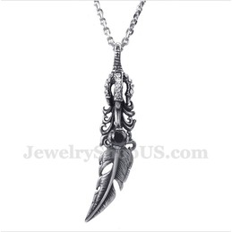 Men's Titanium Black Feather Pendant with Free Chain