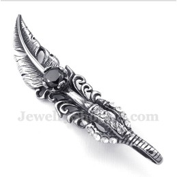 Men's Titanium Black Feather Pendant with Free Chain