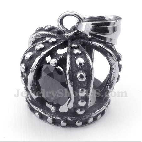 Men's Titanium Black Crystal Crown Pendant with Free Chain