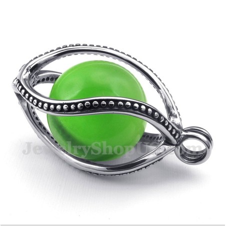 Men's Titanium Green Opal Pendant with Free Chain