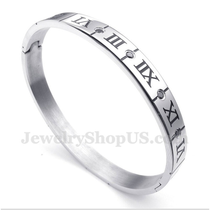Men's Titanium Diamond Roman Numerals Bracelet