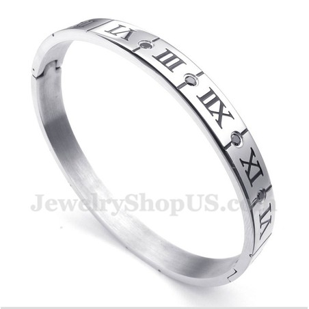 Men's Titanium Diamond Roman Numerals Bracelet