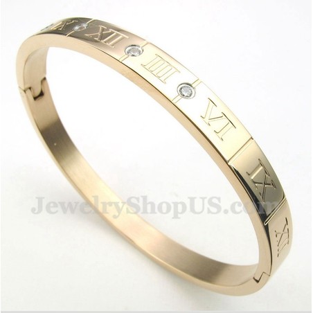 Men's Titanium Diamond Rose Gold Roman Numerals Bracelet