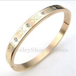 Men's Titanium Diamond Rose Gold Roman Numerals Bracelet