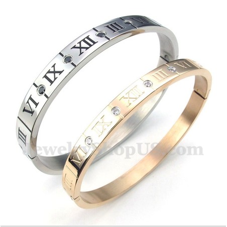 Titanium Diamond Roman Numerals Couple's Bracelet (One Pair)