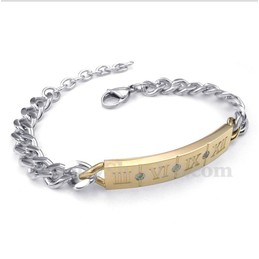 Titanium Roman Numerals Diamond Couple's Bracelet (One Pair)