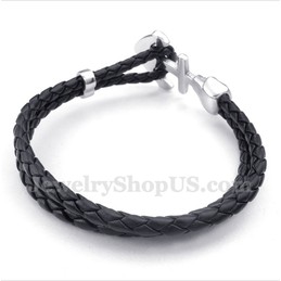Men's Anchor Leather Titanium Bracelet