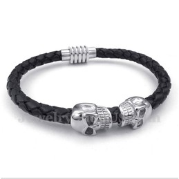 Men's Skull Leather Titanium Bracelet
