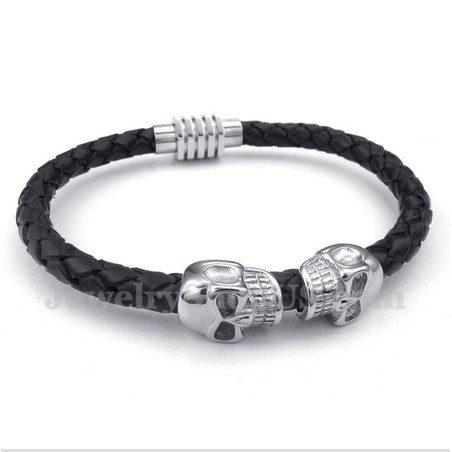 Men's Skull Leather Titanium Bracelet