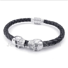 Men's Skull Leather Titanium Bracelet