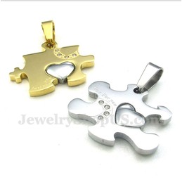 Titanium Gold Puzzle Couple's Pendant with Free Chain (One Pair)