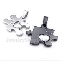 Titanium Black Puzzle Couple's Pendant with Free Chain (One Pair)
