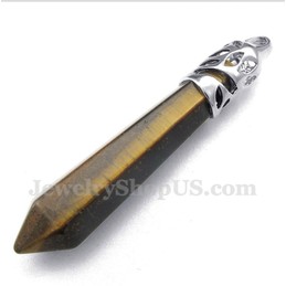Men's Tiger's-Eye Gemstones Hexagon Prism Pendant with Free Chain