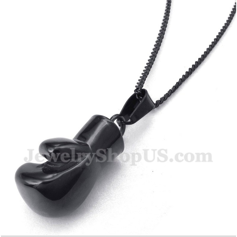 Men's Titanium Black Boxing Glove Pendant with Free Chain