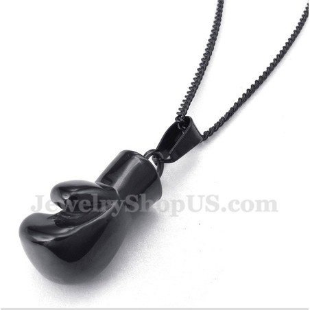 Men's Titanium Black Boxing Glove Pendant with Free Chain