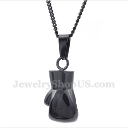 Men's Titanium Black Boxing Glove Pendant with Free Chain
