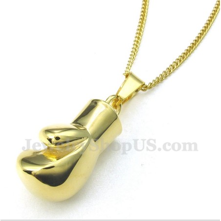 Men's Titanium Gold Boxing Glove Pendant with Free Chain