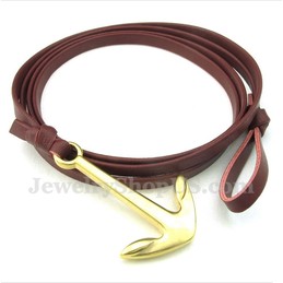 Men's Leather Anchor Titanium Bracelet