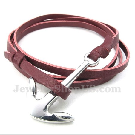 Men's Leather Anchor Titanium Bracelet