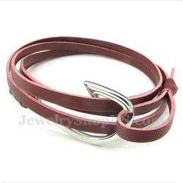 Men's Leather Hooks Titanium Bracelet