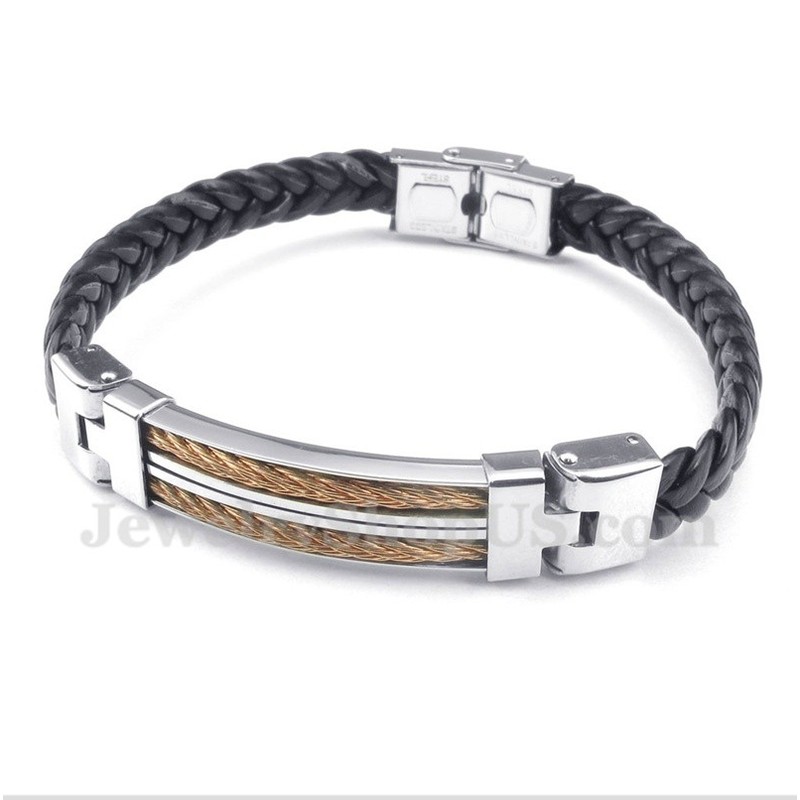 Men's Leather Rose Gold Titanium Bracelet