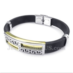 Men's Titanium Rubber Gold Greek Meander Pattern Bracelet